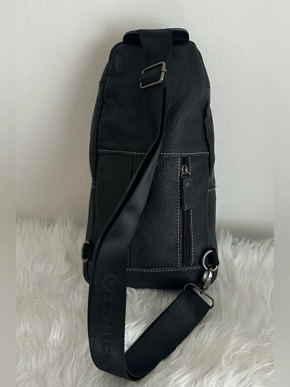 Zznick Black Genuine Leather Sling Bag Crossbody Backpack Chest Pack Travel Bag
